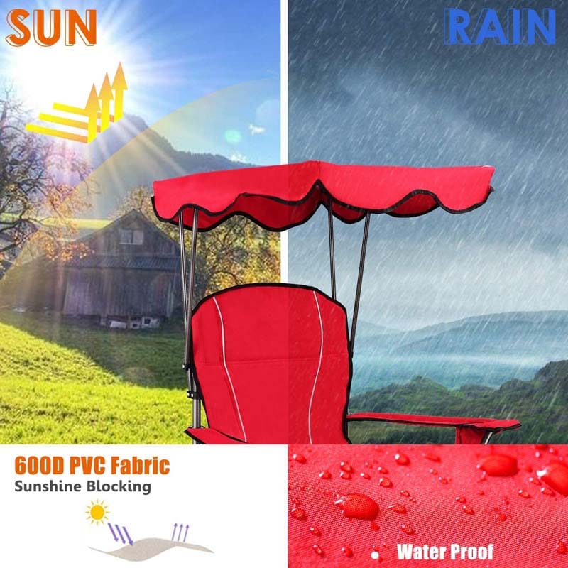 Outdoor Canopy Chair Portable Folding Beach Chair With 2 Cup Holders 600D Pvc Fabric Camping Chair Lawn Chair - Comfortable And Ergonomic Design