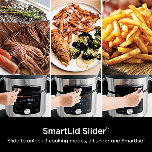 Ninja OL701 Foodi 14 in 1 SMART XL 8 Qt. Pressure Cooker Steam Fryer with SmartLid &amp; Thermometer   Auto Steam Release, that Air Fries, Proofs &amp; More, 3 Layer Capacity, 5 Qt. Crisp Basket, Silver/Black
