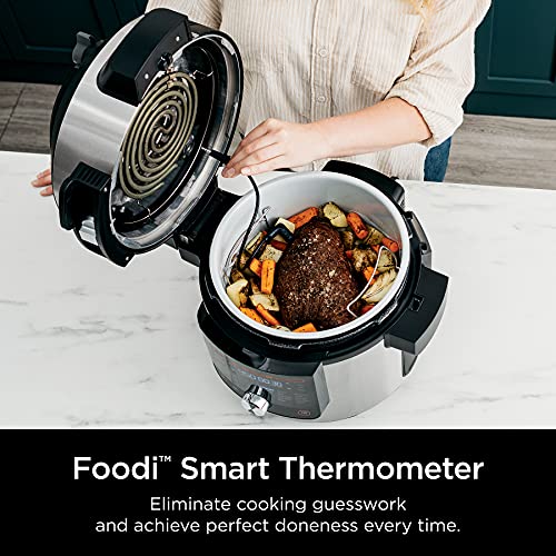 Ninja OL701 Foodi 14 in 1 SMART XL 8 Qt. Pressure Cooker Steam Fryer with SmartLid &amp; Thermometer   Auto Steam Release, that Air Fries, Proofs &amp; More, 3 Layer Capacity, 5 Qt. Crisp Basket, Silver/Black