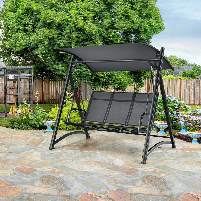 3 Person Anti Rust Aluminum Outdoor Patio Porch Swing Chair Bench Glider With Adjustable Canopy - Comfortable And Ergonomic Design