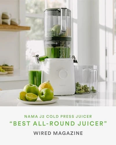 Nama J2 Cold Press Juicer – Self Feeding for Hands Free Operation with Wide Mouth Hopper for Whole Recipe Loading, Zero Waste Masticating Juicer For More Juice, Less Pulp – Easy Cleanup &amp; Assembly: Home &amp; Kitchen