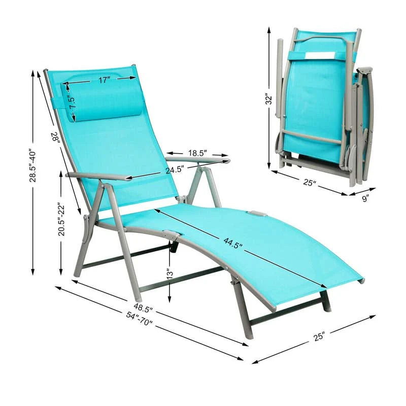 7 Position Folding Outdoor Chaise Lounge Chair Lightweight Patio Pool Chair Sun Lounger With Cushion Amp Pillow - Comfortable And Ergonomic Design