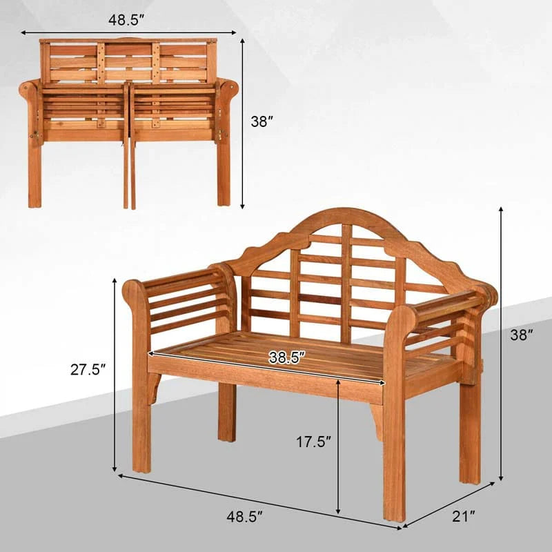 4 Ft Folding Outdoor Bench For Park Garden 2 Person Eucalyptus Wood Bench Loveseat Chair - Comfortable And Ergonomic Design