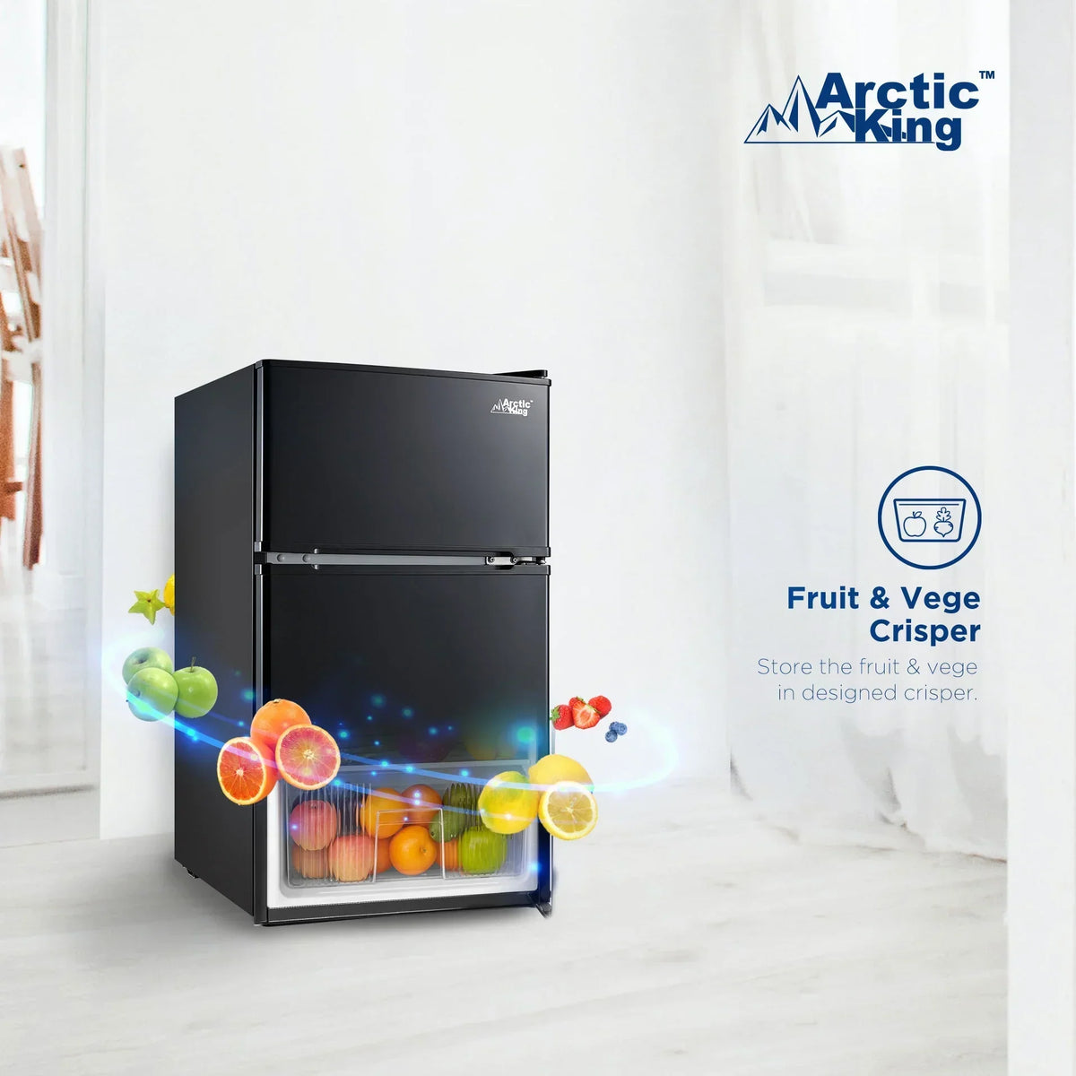 Arctic King 3.2 Cu ft Two Door Mini Fridge with Freezer, Stainless Steel, E-Star