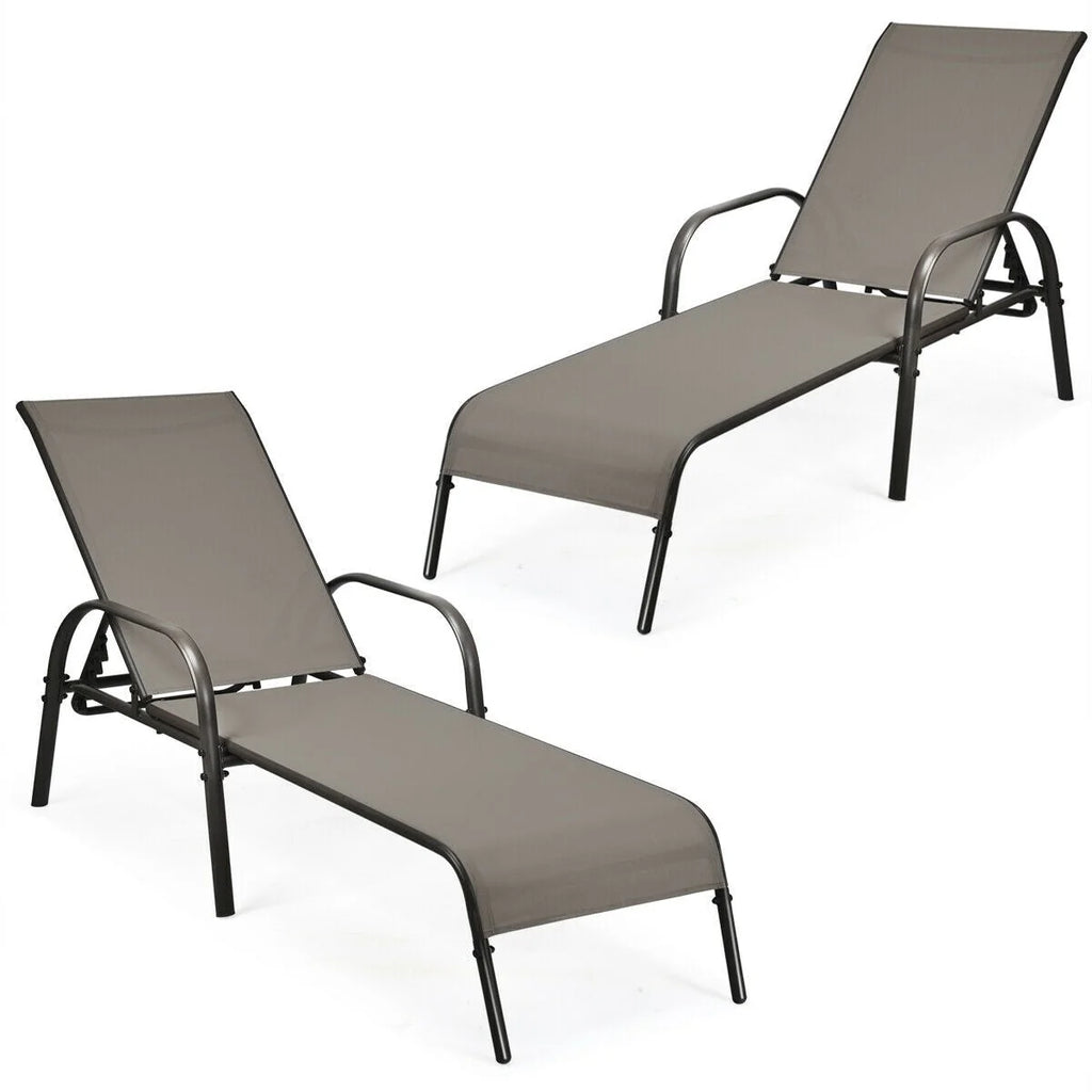 2 Pcs 5 Position Fabric Folding Outdoor Chaise Lounge Chairs Lightweight Pool Chairs Patio Lawn Recliner Sun Lounger - Comfortable And Ergonomic Design
