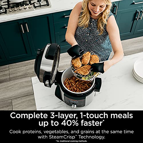 Ninja OL701 Foodi 14 in 1 SMART XL 8 Qt. Pressure Cooker Steam Fryer with SmartLid &amp; Thermometer   Auto Steam Release, that Air Fries, Proofs &amp; More, 3 Layer Capacity, 5 Qt. Crisp Basket, Silver/Black