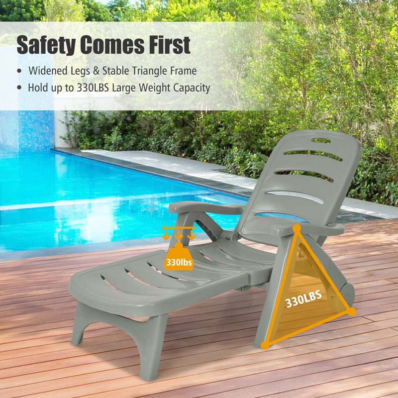 Rolling Folding Plastic Pool Lounge Chair With Armrests 5 Position Outdoor Sun Lounger Patio Deck Chair Beach Chair - Comfortable And Ergonomic Design