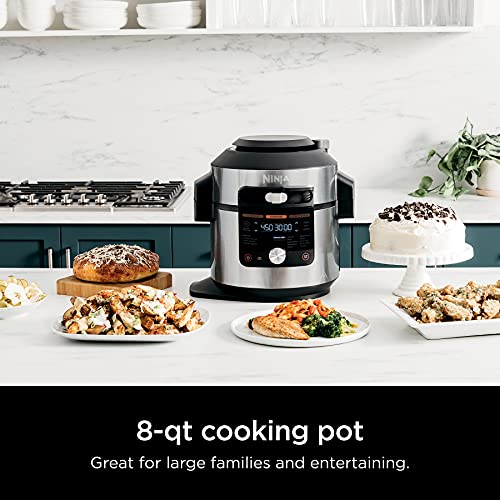 Ninja OL701 Foodi 14 in 1 SMART XL 8 Qt. Pressure Cooker Steam Fryer with SmartLid &amp; Thermometer   Auto Steam Release, that Air Fries, Proofs &amp; More, 3 Layer Capacity, 5 Qt. Crisp Basket, Silver/Black