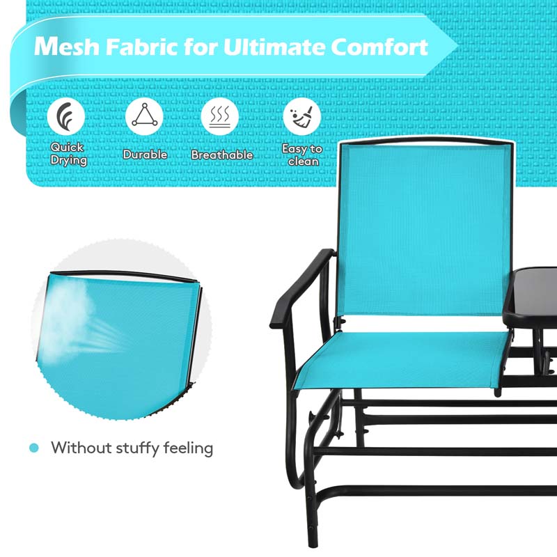 2 Person Outdoor Bench Glider Chair With Center Table Mesh Fabric Rocking Loveseat For Patio - Comfortable And Ergonomic Design