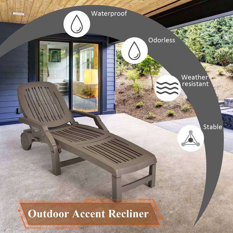 Weatherproof Folding Sun Lounger With Wheels 6 Position Plastic Outdoor Chaise Lounge Chair For Pool Beach Lawn - Comfortable And Ergonomic Design