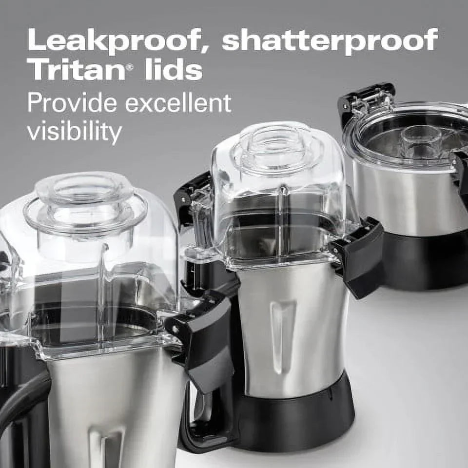 Hamilton Beach Professional 2.2 HP 120V Juicer Mixer Grinder with 3 Stainless Steel Jars, 1.5 Liters, Model 58770