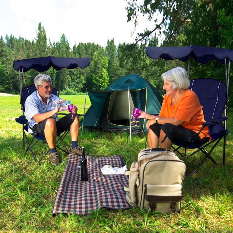 Outdoor Canopy Chair Portable Folding Beach Chair With 2 Cup Holders 600D Pvc Fabric Camping Chair Lawn Chair - Comfortable And Ergonomic Design