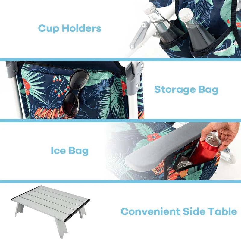 2 Pack 5 Position Outdoor Folding Backpack Beach Chair Amp Table Set Patio Lawn Camping Chair Beach Sling Chair - High Quality Set For Everyday Use