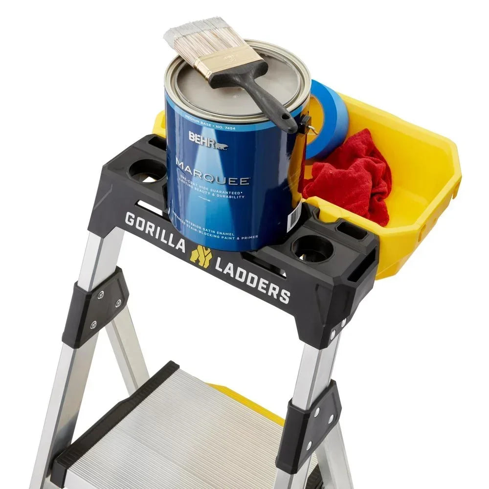 Gorilla Ladders Removable Dual Platform Heavy Duty Ladder with Project Bucket, 5.5 Ft, Aluminum, Multicolor