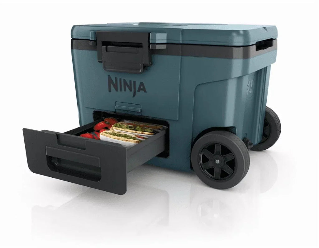 Ninja | Cooler | FrostVault 45QT Cooler with Wheels | Insulated with Temp Dry Storage Drawer | Keeps Ice Cold for Days | for The Beach, Camping, Picnics & More | Ocean Blue | FB245AOB