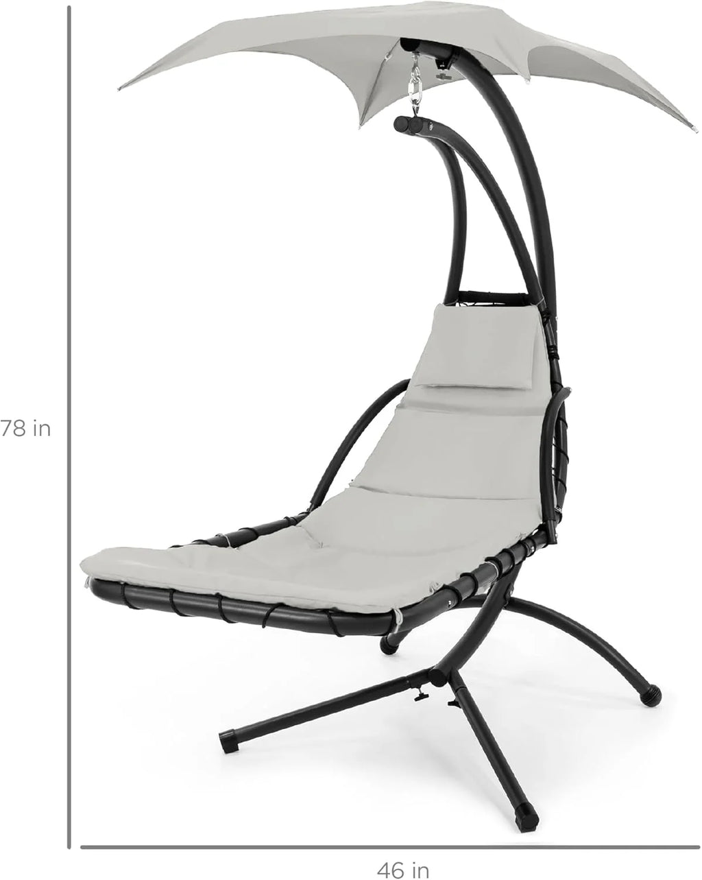 Best Choice Products Outdoor Hanging Curved Steel Chaise Lounge Chair Swing w/Built-in Pillow and Removable Canopy - Charcoal Gray