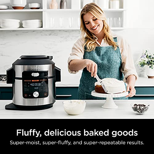Ninja OL701 Foodi 14 in 1 SMART XL 8 Qt. Pressure Cooker Steam Fryer with SmartLid &amp; Thermometer   Auto Steam Release, that Air Fries, Proofs &amp; More, 3 Layer Capacity, 5 Qt. Crisp Basket, Silver/Black