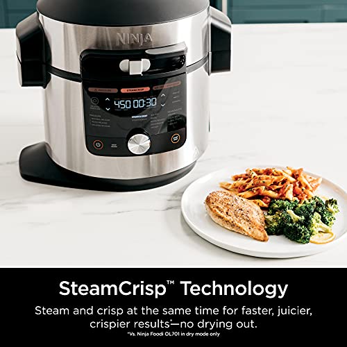 Ninja OL701 Foodi 14 in 1 SMART XL 8 Qt. Pressure Cooker Steam Fryer with SmartLid &amp; Thermometer   Auto Steam Release, that Air Fries, Proofs &amp; More, 3 Layer Capacity, 5 Qt. Crisp Basket, Silver/Black