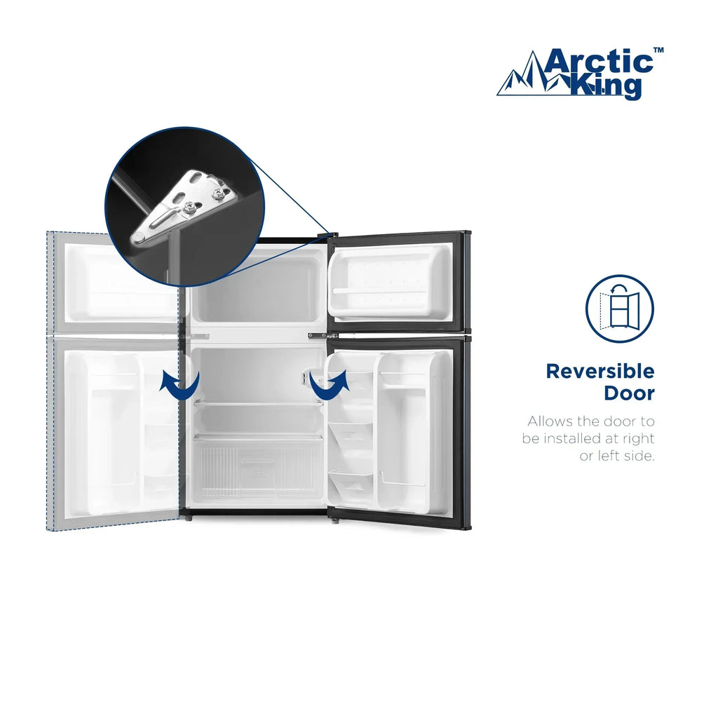 Arctic King 3.2 Cu ft Two Door Mini Fridge with Freezer, Stainless Steel, E-Star