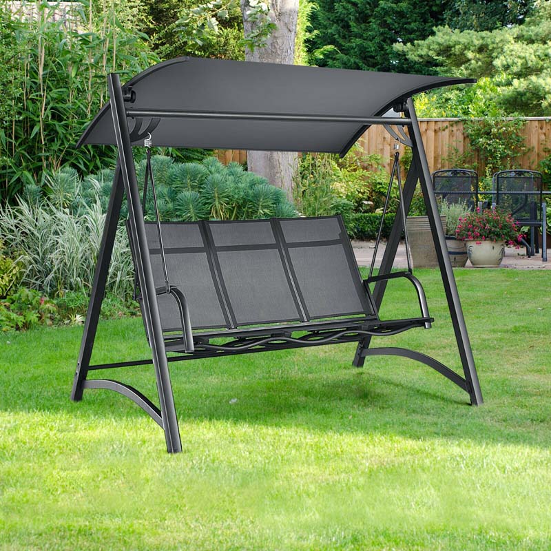 3 Person Anti Rust Aluminum Outdoor Patio Porch Swing Chair Bench Glider With Adjustable Canopy - Comfortable And Ergonomic Design