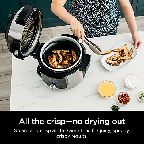 Ninja OL701 Foodi 14 in 1 SMART XL 8 Qt. Pressure Cooker Steam Fryer with SmartLid &amp; Thermometer   Auto Steam Release, that Air Fries, Proofs &amp; More, 3 Layer Capacity, 5 Qt. Crisp Basket, Silver/Black