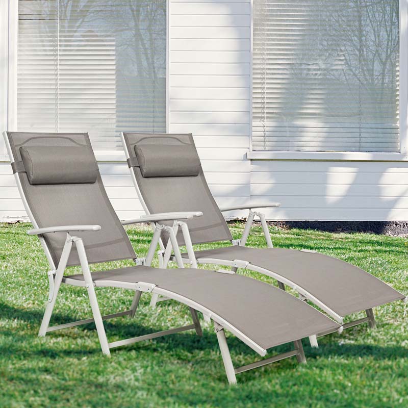 7 Position Folding Outdoor Chaise Lounge Chair Lightweight Patio Pool Chair Sun Lounger With Cushion Amp Pillow - Comfortable And Ergonomic Design