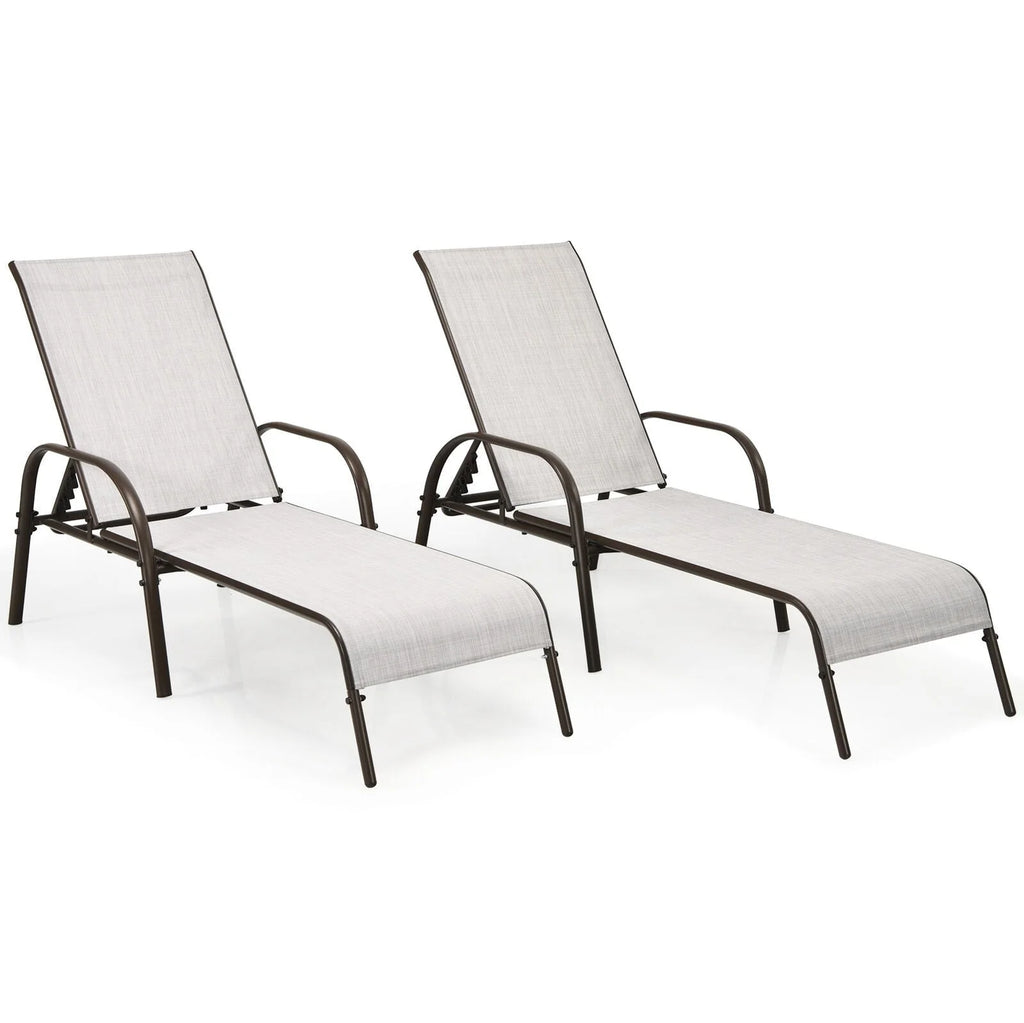 2 Pcs 5 Position Fabric Folding Outdoor Chaise Lounge Chairs Lightweight Pool Chairs Patio Lawn Recliner Sun Lounger - Comfortable And Ergonomic Design