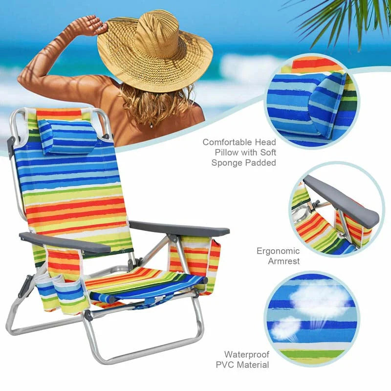 2 Pack 5 Position Outdoor Folding Backpack Beach Chair Amp Table Set Patio Lawn Camping Chair Beach Sling Chair - High Quality Set For Everyday Use