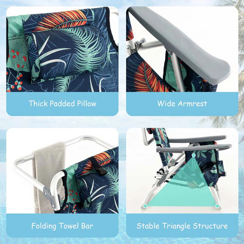 2 Pack 5 Position Outdoor Folding Backpack Beach Chair Amp Table Set Patio Lawn Camping Chair Beach Sling Chair - High Quality Set For Everyday Use