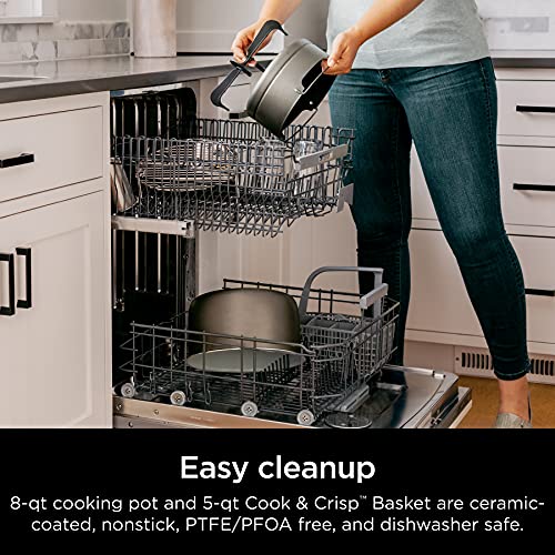 Ninja OL701 Foodi 14 in 1 SMART XL 8 Qt. Pressure Cooker Steam Fryer with SmartLid &amp; Thermometer   Auto Steam Release, that Air Fries, Proofs &amp; More, 3 Layer Capacity, 5 Qt. Crisp Basket, Silver/Black