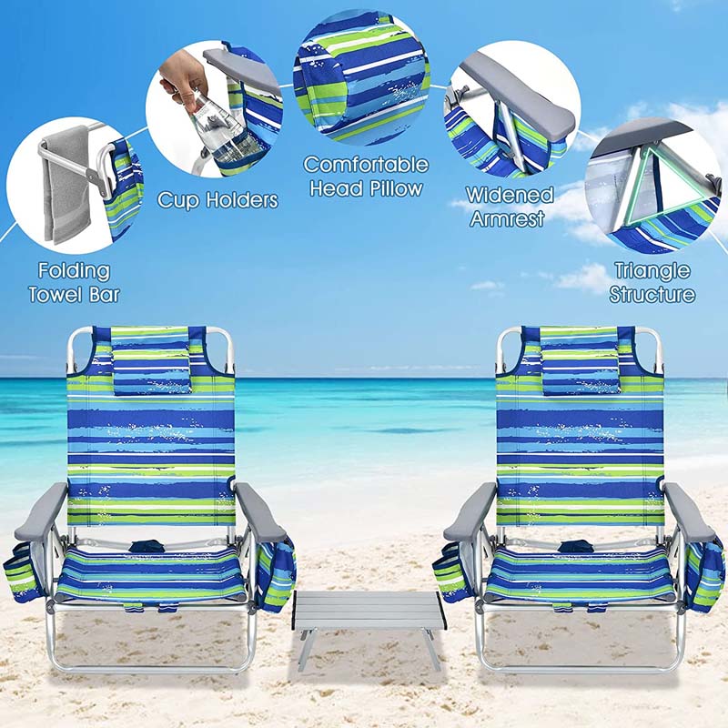 2 Pack 5 Position Outdoor Folding Backpack Beach Chair Amp Table Set Patio Lawn Camping Chair Beach Sling Chair - High Quality Set For Everyday Use