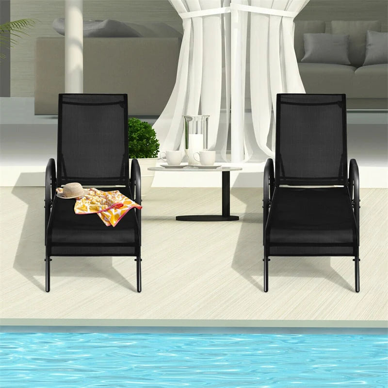 2 Pcs 5 Position Fabric Folding Outdoor Chaise Lounge Chairs Lightweight Pool Chairs Patio Lawn Recliner Sun Lounger - Comfortable And Ergonomic Design