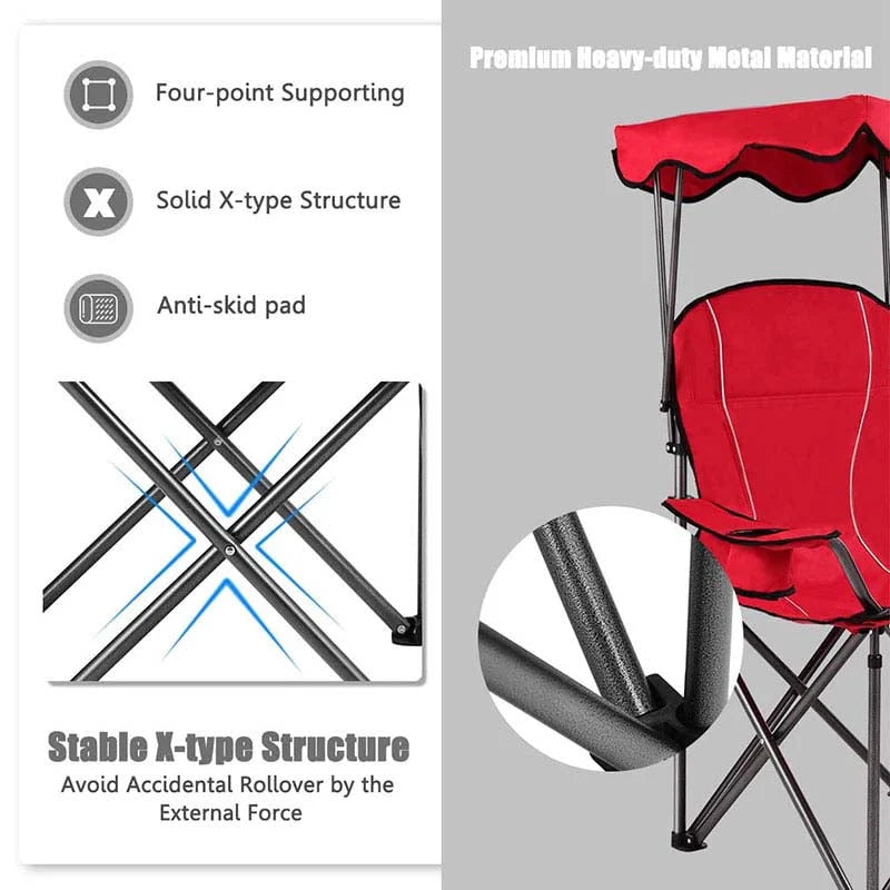 Outdoor Canopy Chair Portable Folding Beach Chair With 2 Cup Holders 600D Pvc Fabric Camping Chair Lawn Chair - Comfortable And Ergonomic Design